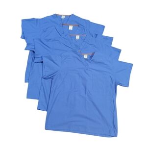 4 Standard Textile V-Neck Scrub Tops Unisex Sz M Blue Reversible